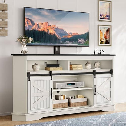 63" Corner Farmhouse TV Stand with Barn Door, Mount, White Black, view 2