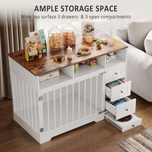 Dog Crate Furniture for Medium Small Dogs with Storage, White, view 6
