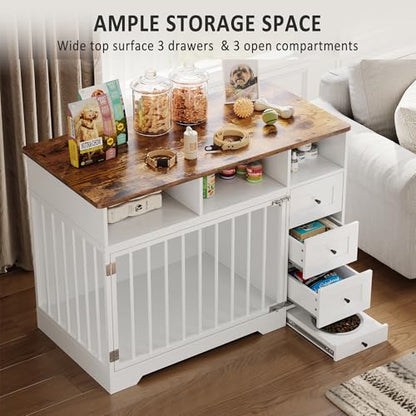 Dog Crate Furniture for Medium Small Dogs with Storage, White, view 6