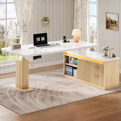 L Shaped Standing Desk with Power Outlets & LED Lights, view 3