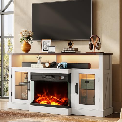 Fireplace TV Stand for 65 Inch TV, 3-Sided Glass Electric Fireplace, view 4
