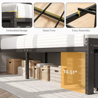 King Bed Frame with 3 Drawers, Charging Station & RGB LED Lights, view 8