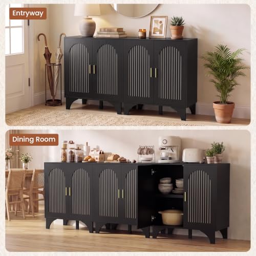 Mid Century Modern Buffet Cabinet Arched Doors Black Storage Sideboard, view 7