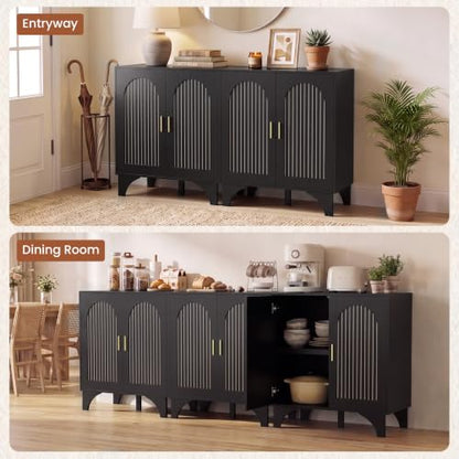 Mid Century Modern Buffet Cabinet Arched Doors Black Storage Sideboard, view 7