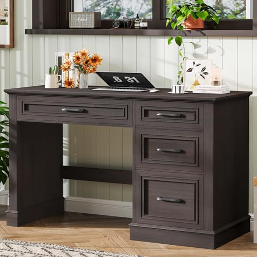 Farmhouse 47" Executive Desk with File Drawer, Computer Desk with 4 Drawers, Workstation for Study, Writing, Home Office, Espresso.