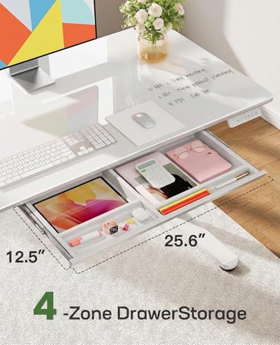 40 x 24 inch Glass Standing Desk with 4-Zone Drawer Storage, White, view 5