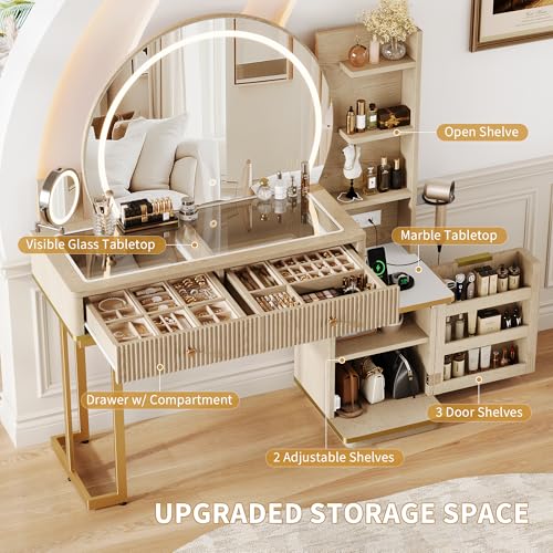 Makeup Vanity Desk with Round Mirror and Lights, view 4