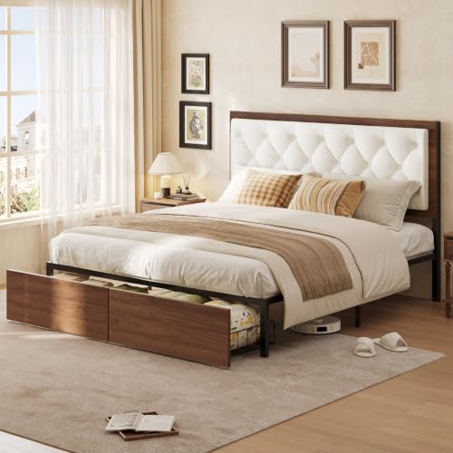 Mid-Century Modern Walnut Bed Frame with Storage, view 5