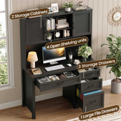 Farmhouse Desk with Hutch, Executive Desk with Storage Cabinet, view 6