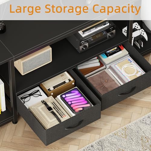 LED TV Stand with Mount and Power Outlet & Fabric Drawers for 32-85 Inches TV - Entertainment Center and Industrial TV Console Table for Living Room, Bedroom- 47" Black