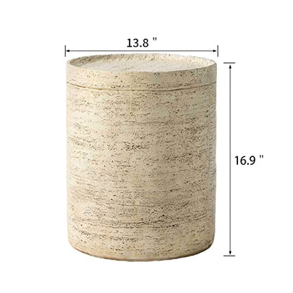 Outdoor Side Tables for Patio, Small Concrete Accent End Table, Stone Round Modern Coffee Furniture, Milky Cement Side Table
