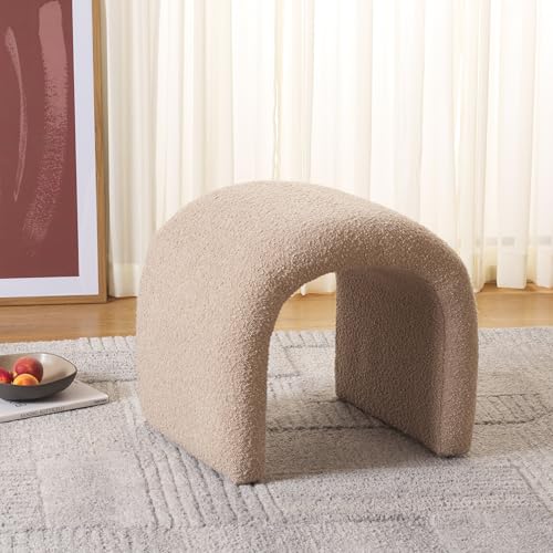 SAFAVIEH Home Collection Kibo Tan Boucle Waterfall Curved Ottoman (Fully Assembled)