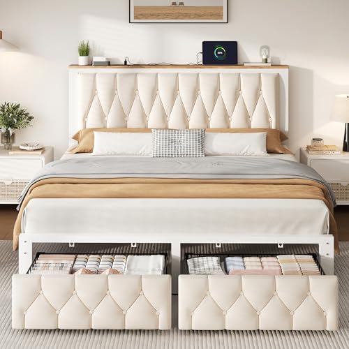 Queen Bed Frame with 2 Storage Drawers, view 2