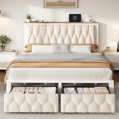 Queen Bed Frame with 2 Storage Drawers, view 2