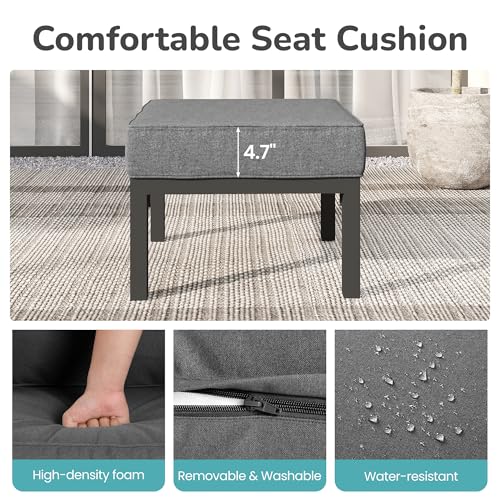 Outdoor Footstools Patio Ottoman Set of 2, Aluminum All-Weather Outdoor Footrest Seat with Removable Cushions, Patio Furniture Ottomans for Garden, Backyard, Poolside-Gray