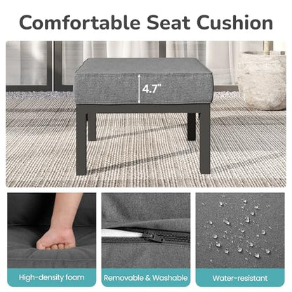 Outdoor Footstools Patio Ottoman Set of 2, Aluminum All-Weather Outdoor Footrest Seat with Removable Cushions, Patio Furniture Ottomans for Garden, Backyard, Poolside-Gray
