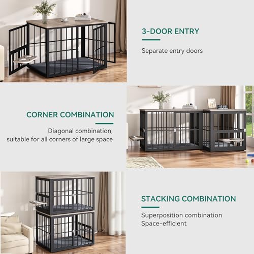 88.6" Double Dog Crate Furniture with Bowls & 3 Doors, view 3