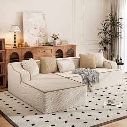 104" Cloud Sectional Sofa, Modern L-Shaped Couch with Deep Seat, Compressed Couches for Apartment Living Room, No Assembly Required, Corduroy, Beige