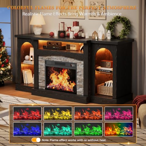 70'' Black Electric Fireplace TV Stand Entertainment Center with Fireplace for, view 4