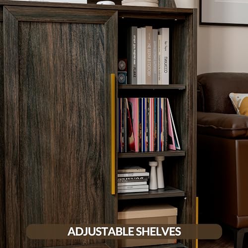 Storage Cabinet, Buffet Sideboard with Sliding Doors and Adjustable Shelf, Shoe Rack for Entryway, Sideboard Cabinet Accent Cabinet for Living Room and Bathroom - Dana(Brown)
