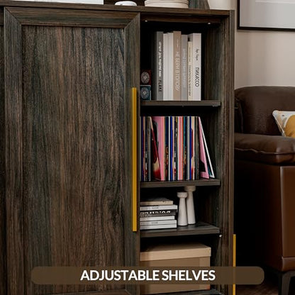 Storage Cabinet, Buffet Sideboard with Sliding Doors and Adjustable Shelf, Shoe Rack for Entryway, Sideboard Cabinet Accent Cabinet for Living Room and Bathroom - Dana(Brown)
