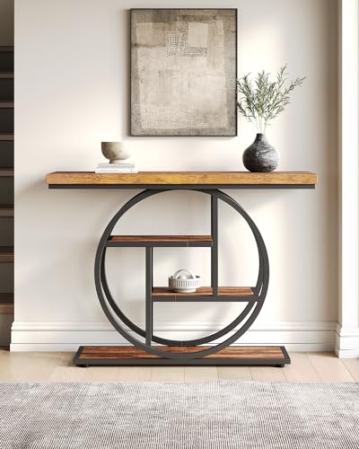 Console Table, 4-Tier Entryway Table, 41.3-Inch Industrial Sofa Table for Living Room, Foyer Hallway Table for Entrance, Rustic Brown and Black