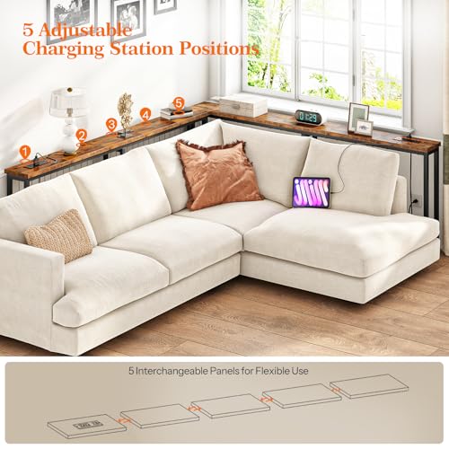 63" Narrow Console Table with Charging Station, 5.9" Slim Sofa Table Behind Couch, 2 AC Outlets & USB-C Ports, Long Entryway Tables for Small Spaces, Livingroom, Rustic Brown BF165UXG01G1