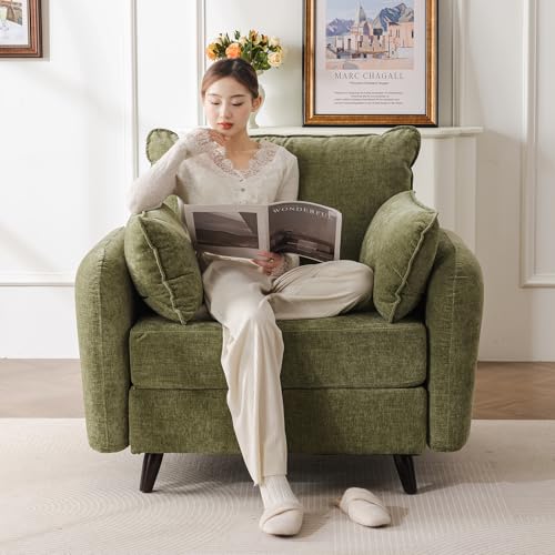 Oversized Accent Chair with All Seats Storage,Comfy Living Room Chairs with 2 Throw Pillow,Upholstered Mid-Century Armchair,24.5'' Deep Seat,Reading Chair for Bedroom,Office,Chenille,Green