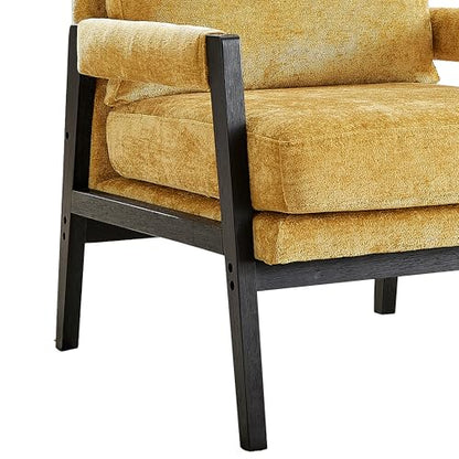 Kelly Mid-Century Modern Chenille Upholstered Accent Armchair, Yellow