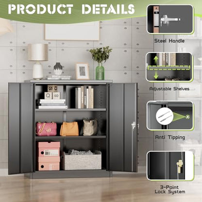 Oakmont Metal Storage Cabinet for Tool Organization, 36" Lockable Garage Storage Cabinets with 2 Doors and 4 Adjustable Shelves, Locking File Cabinet for Office, Home, School (36”-Black)