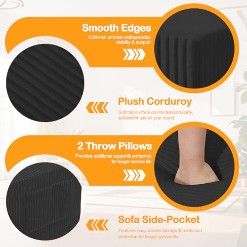 3 Seater Boneless Couch Sofa Bed, 78'' Corduroy Oversized Loveseat Folding Sofas Bed, Compression Convertible Futon Floor Couch Sofa Beds with 3 Pillows for Living Room Bedroom Apartment