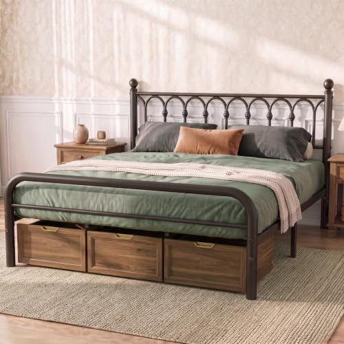 King Heavy Duty Metal Bed Frame with 11.9" Storage, Black, view 2
