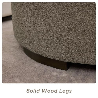 Brown Teddy Round Storage Ottoman Coffee Table with Solid Wood Legs, view 6