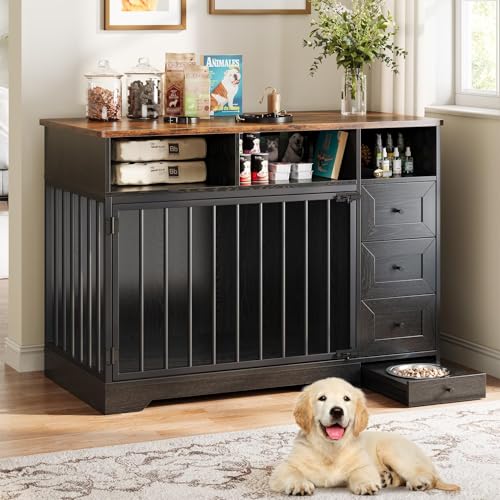 Dog Crate Furniture for Medium Small Dogs with Storage, Black, view 4