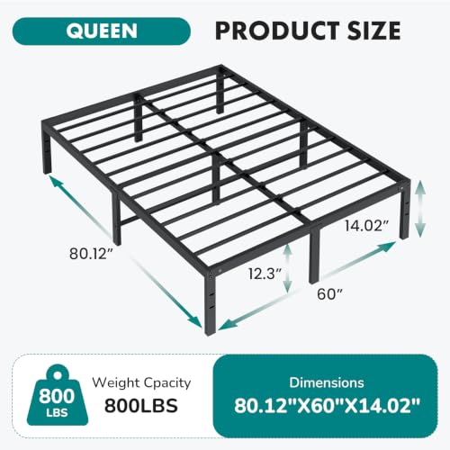 14In Metal Queen Bed Frame with Storage Space, 800LBS, view 3