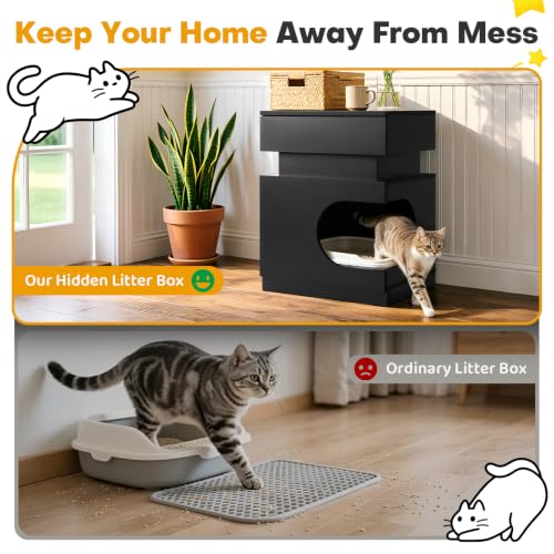 18" Pet Nightstand Charging LED Cat Cave Storage Drawer Side Table Black, view 5