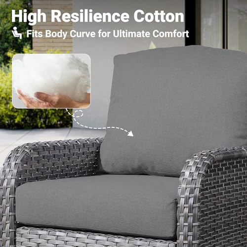 2-Piece Patio Furniture Set, Outdoor Wicker Sofa with Chairs, High Back Rattan Chair with Comfy Cushions for Porch Yard Deck, Dark Grey