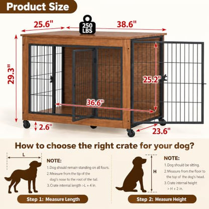 38.6" Dog Crate Furniture with Wheels and Double Doors, view 3