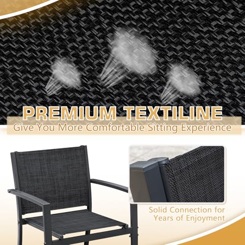 4 Pieces Patio Furniture Set Outdoor Conversation Textilene Fabric Chairs for Lawn, Garden, Balcony, Poolside with A Glass Coffee Table, Black