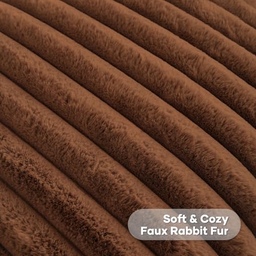Pack of 2 Fluffy Faux Fur Throw Pillow Covers 20x20 Inch Elegant Striped Textured Decorative Cushion Cases Modern Accent Pillow for Couch Bed Living Room, Rust