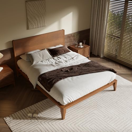 Full Size Bamboo Platform Bed Frame with Tall Headboard, Brown, view 5