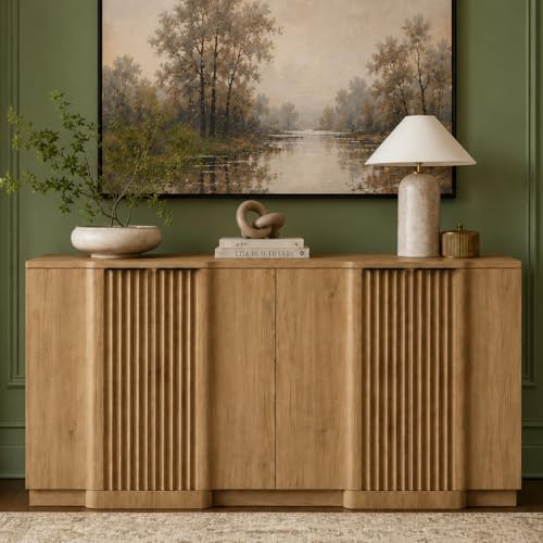 Fluted Buffet Cabinet with Storage, 55" Accent Sideboard Credenza, view 2