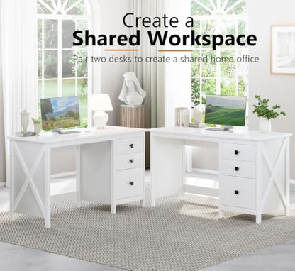 47.2 Inch White Computer Desk with 3 Drawers for Home Office Bedroom, view 6