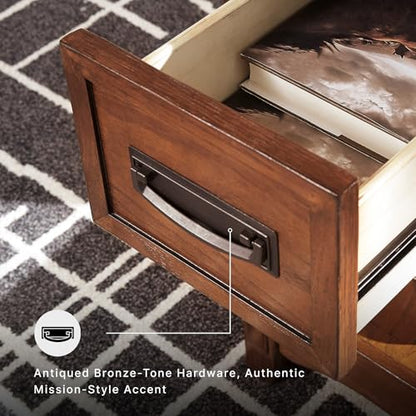 Brown narrow chairside end table with drawer, view 7