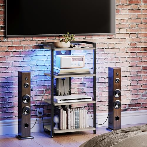 4-Tier AV Media Stand, Media Console with Charging Station&LED Light, view 6