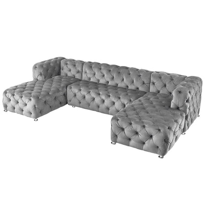U-Shaped Modular Sofa Grey Velvet Fabric Living Room Furniture