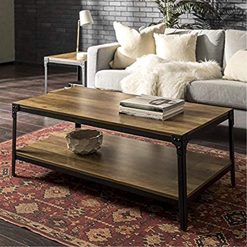 Declan Urban Industrial Angle Iron and Wood Coffee Table, 46 inch, Rustic Oak