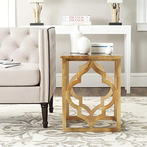SAFAVIEH Home Collection – Milo Gold Leaf Trellis End Table, Quatrefoil Open Frame Accent Table, Fully Assembled (AMH1508B)