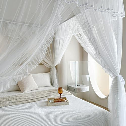 AIKASY 4 Corners Post Ruffle Princess Bed Canopy Curtain, view 8