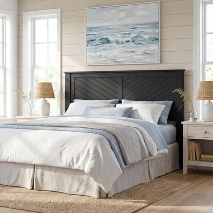 Serene Wood Panel Headboard with Chevron Scoring, Queen, Black, view 4